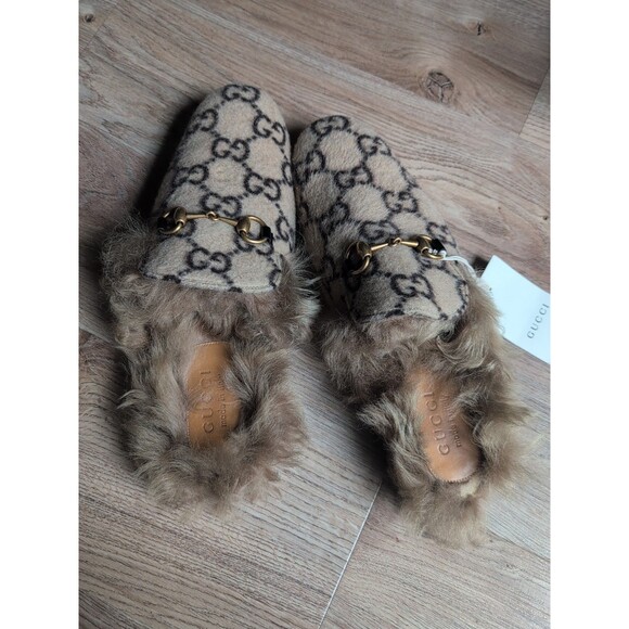 Gucci Princetown GG Wool Fur Flats Mules Slip On Mens 9-9.5 - Picture 4 of 16